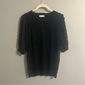 Black Textured Short Sleeve Blouse - Blue Pepper - M